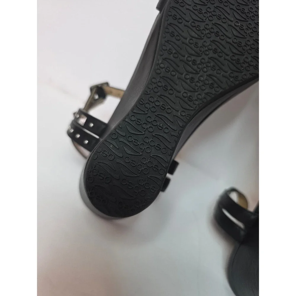 Abeo BIO System Black Leather Studded Wedge Sandals W's 8 Strappy Buckle Edgy